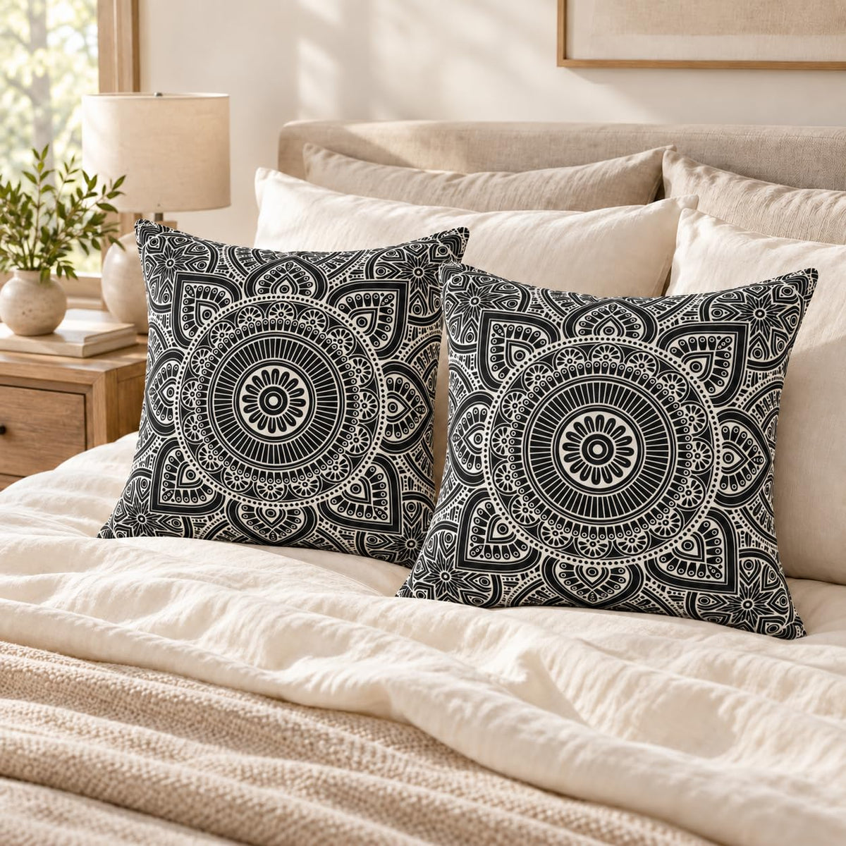 Mandala Accent Throw Pillow Covers 18x18 Set of 2 (Black / 18" x 18" (Pack of 2))