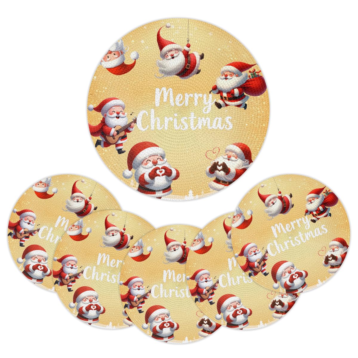 Christmas Woven Placemats Round Placemats Set of 6 for Festival Party (C 006 / 6 pieces)