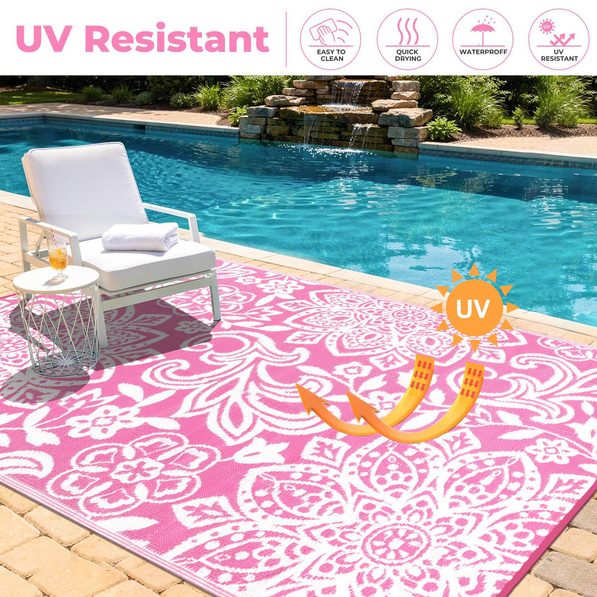 Waterproof Outdoor Rug 6' x 9' (Pink / 6' x 9')
