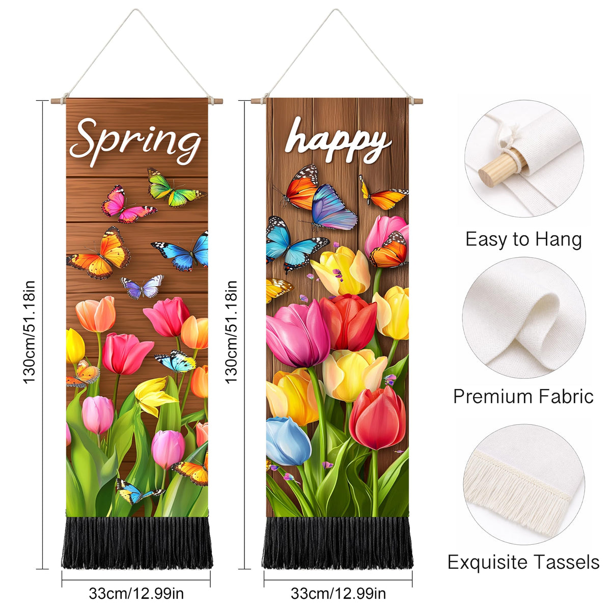 2 Pack Long Vertical Wall Tapestry (Spring Tulip Meadow / 13"Wx51"H)