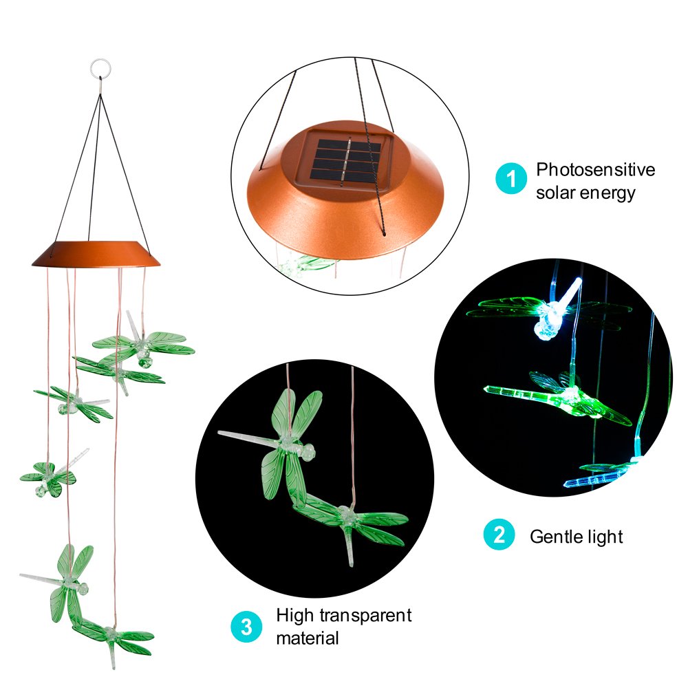 LED Solar Dragonfly Wind Chimes Outdoor