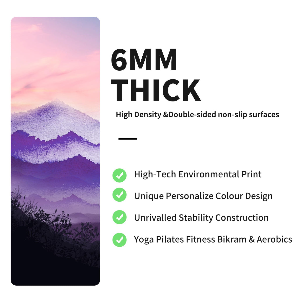 Yoga Mat Print Extra Thick TPE Non Slip Fitness Exercise Mat with Carrying Bag (DieXue)
