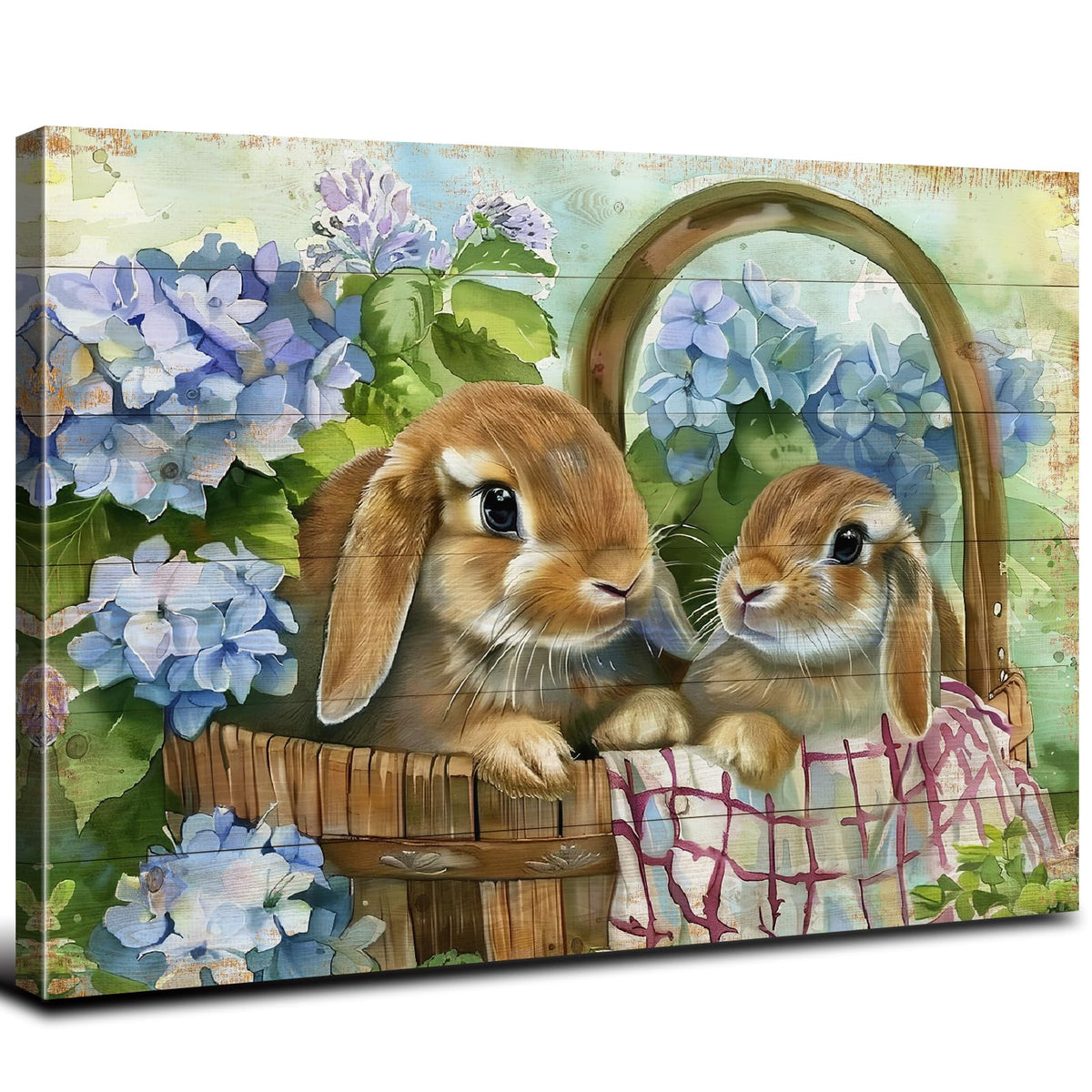Bunny Wall Art Decor Cute Rabbits Flowers Canvas Prints Pictures for Kitchen Dining Room Decor Rustic Animals Floral Painting Vintage Farmhouse Easter Artwork for Bedroom Home Decorations 12x16" (16"L x 12"W / Rabbit)