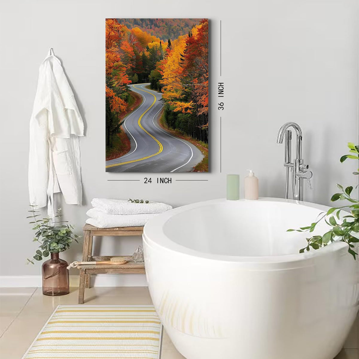 Large Forest Wall Art Autumn Mountain Pictures Wall Decor for Living Room Farmhouse Country Road Landscape Canvas Prints Nature Red Orange Woodland Artwork for Kitchen Office Home Decoration 24x36" (36"L x 24"W / Fall Road)