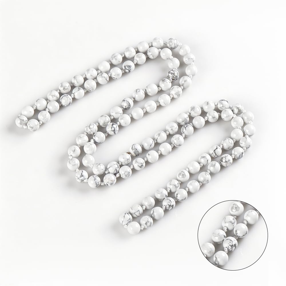 99 White Turquoise Beads Boho Long Beaded Necklaces for Women Men (White Turquoise)