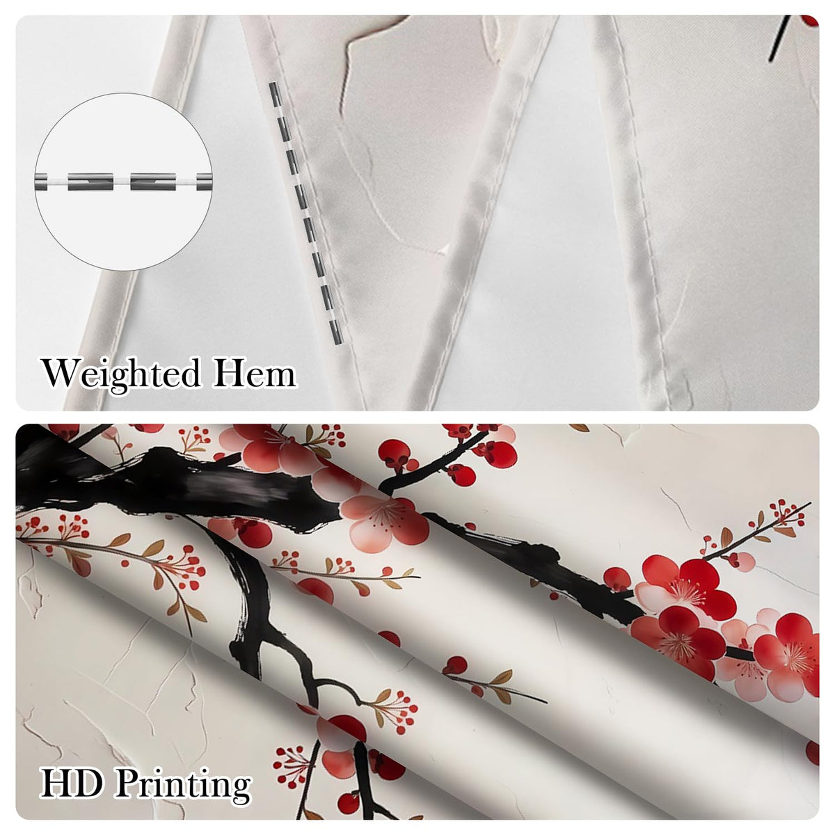 Plum Blossom Shower Curtain with Hooks (Red Plum Blossom)