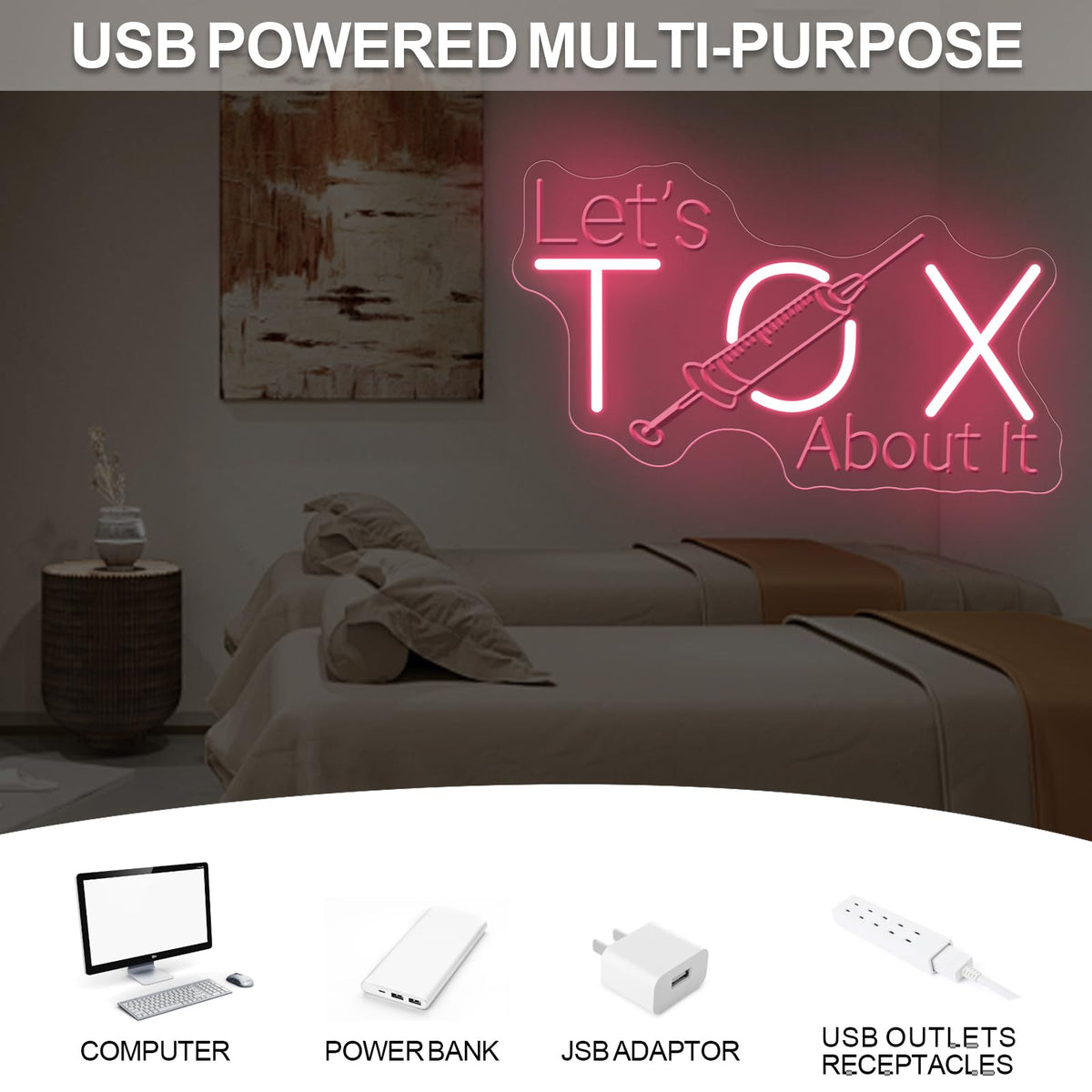 Let's Tox about it Neon Sign Botox LED Light Injector Spa Studio Decor (Tox-1-Light Pink)