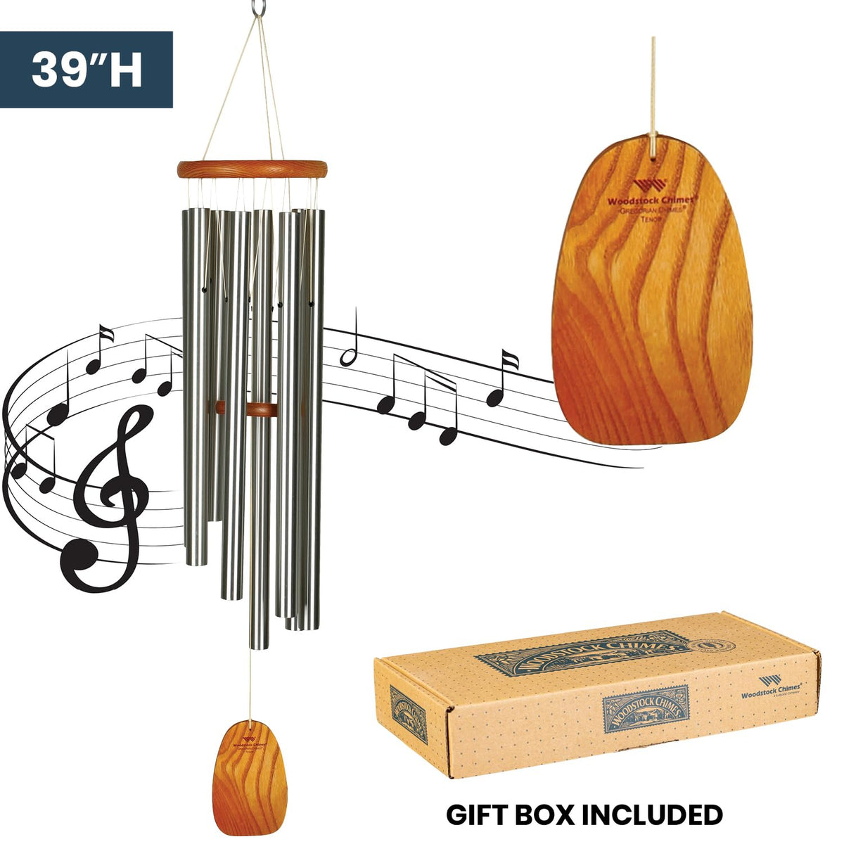 Woodstock Wind Chimes for Outside (Silver / 39")