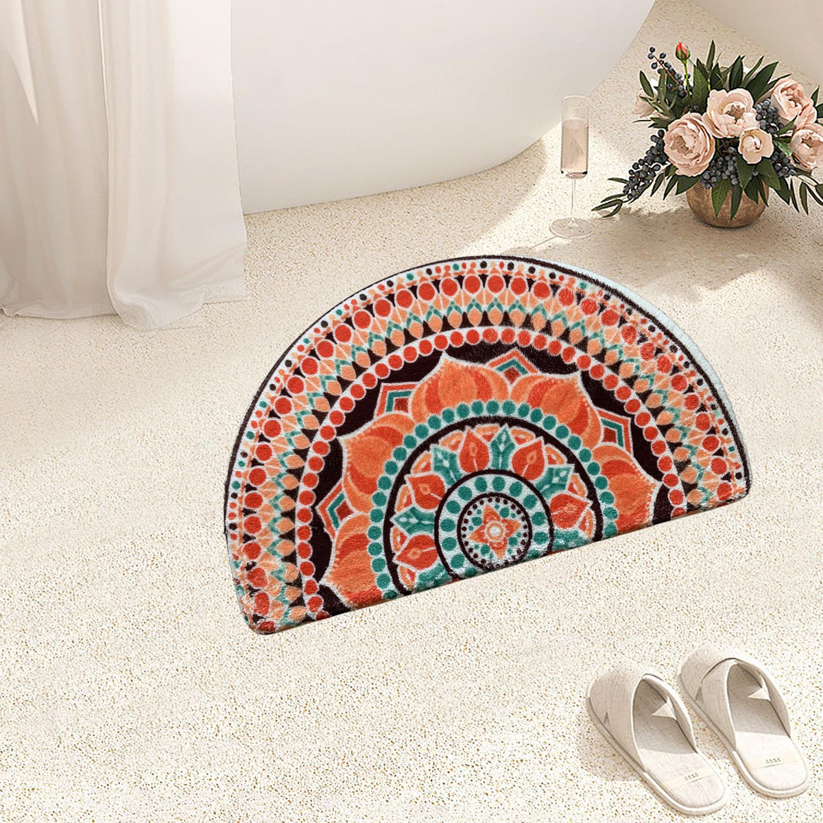 Mandala Semi Circle Doormat Bathroom Non (Orange)