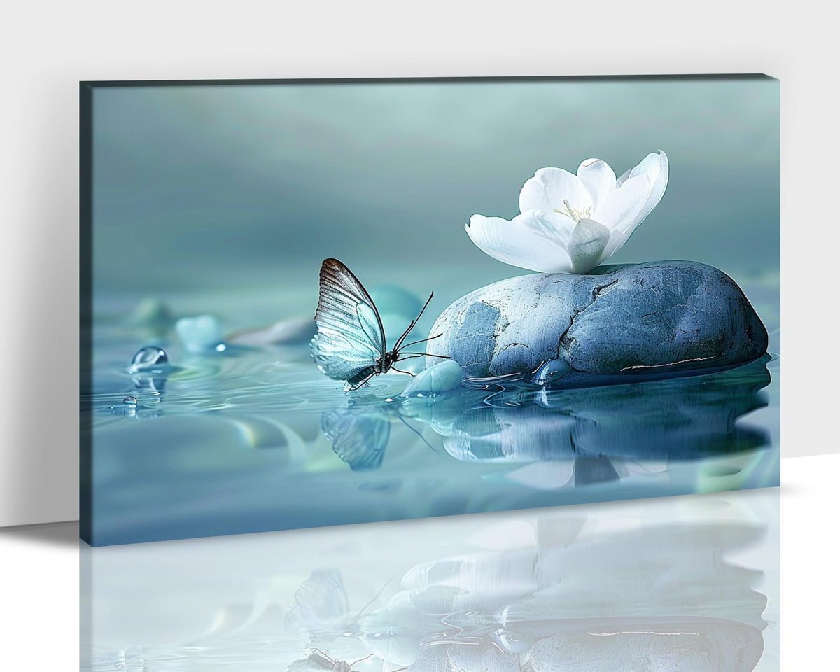 Zen Wall Art White Lotus Flower Canvas Prints for Spa Bathroom Decor (Zen Stones Canvas Frame-21 / 18"L x 12"W)
