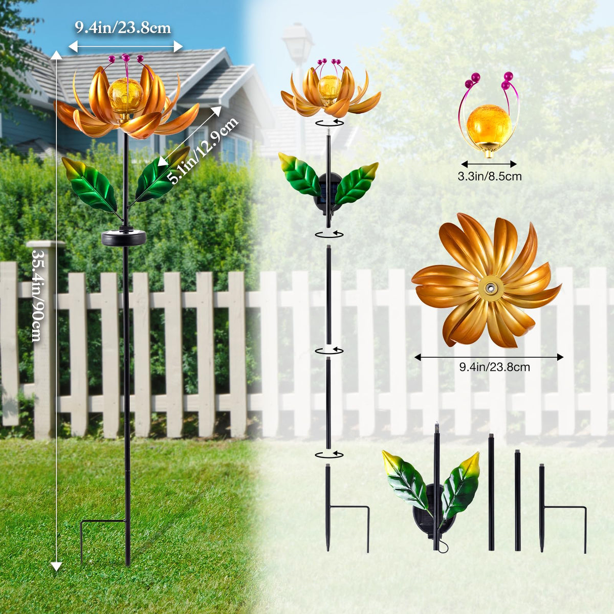Garden Decor for Outside Solar Wind Spinners for Yard (Gold-standard)