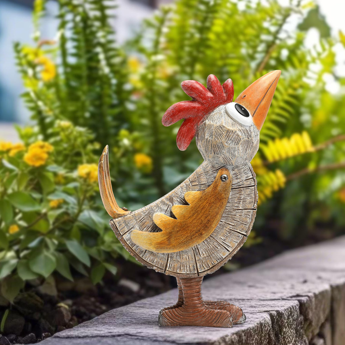 Outdoor Whimsical Rooster Statue Chicken Yard Art Garden Rooster Decor (Brown)