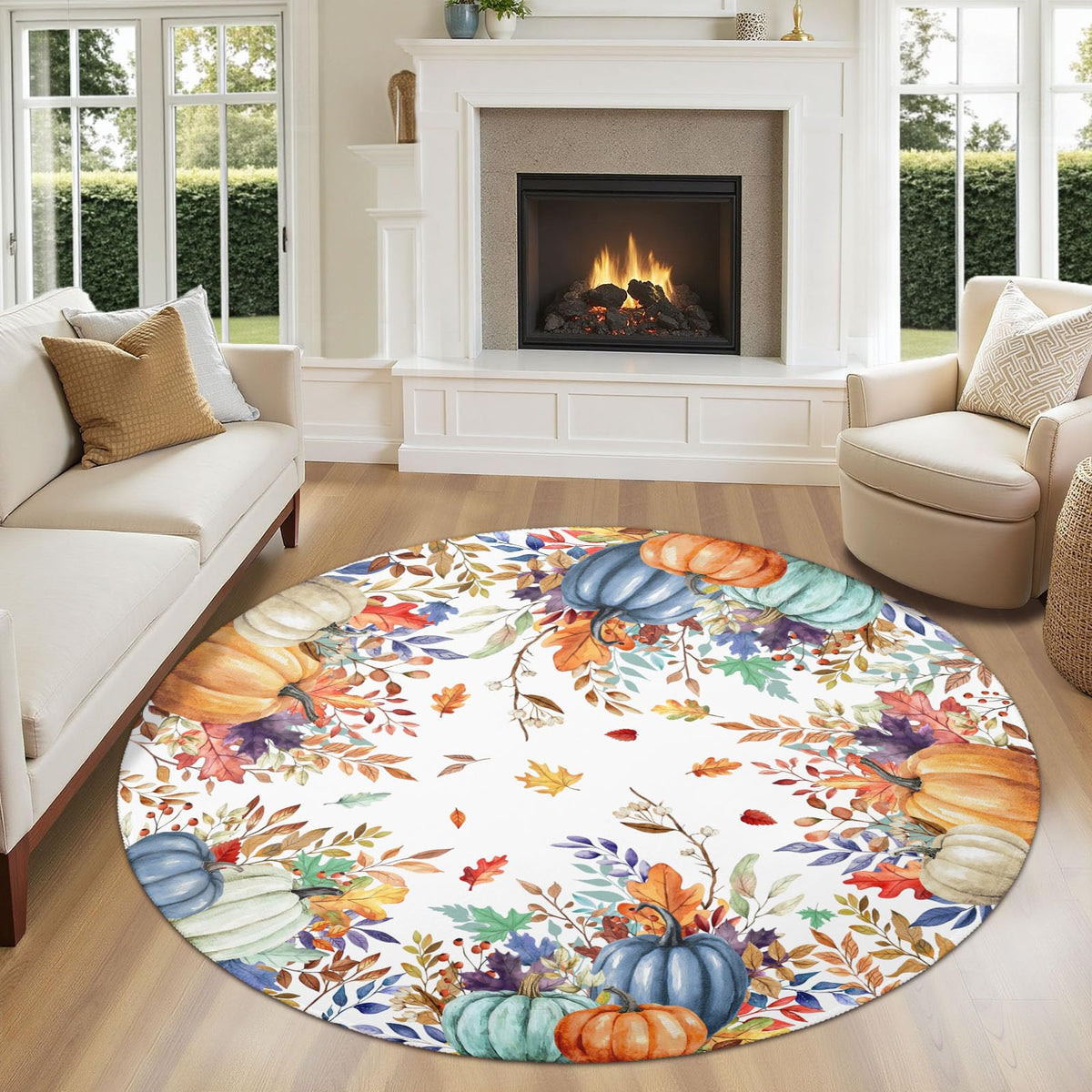 Fall Round Area Rug 5ft (Autumn-fall Pumpkin / 5' (Round))