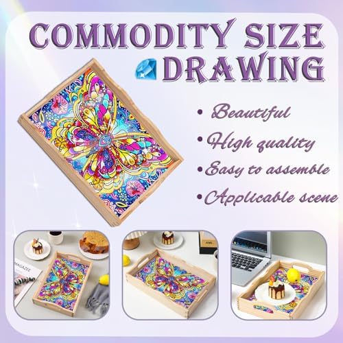 Diamond Art Kits for Adults Wooden Serving Trays with Handles (E Butterfly AB)
