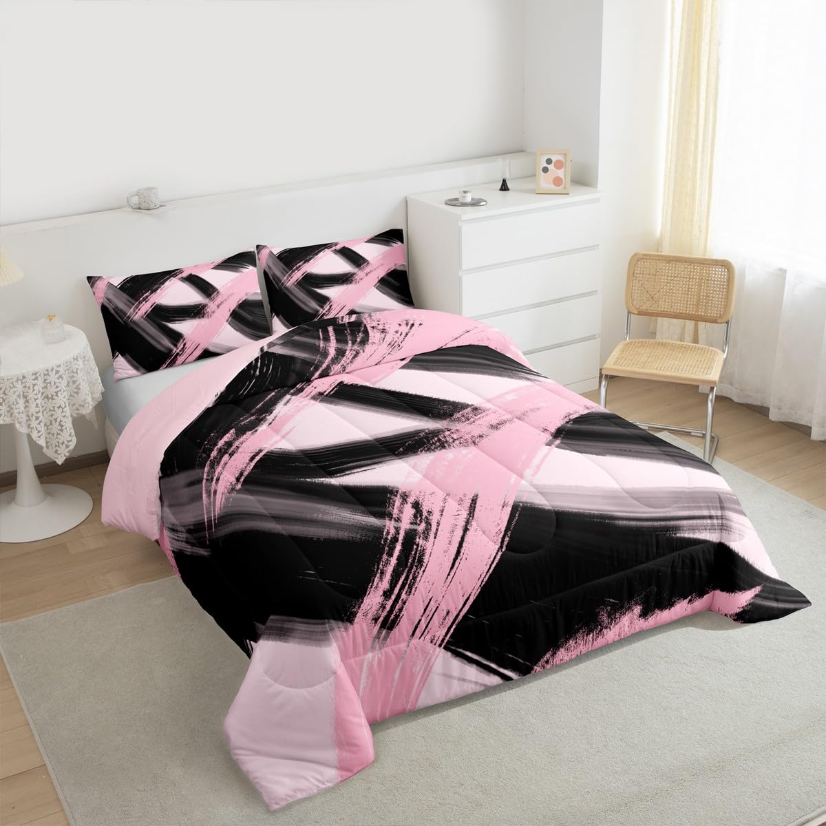 Black Pink Comforter Set King Size Bedding Set (Multi 45691 / King)
