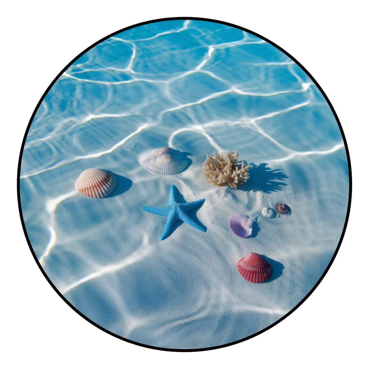 Round Area Rugs 2 FT Washable Non Slip Circle Rug (Seashells and Starfish Under the Blue Lake Water / 2' (Round))