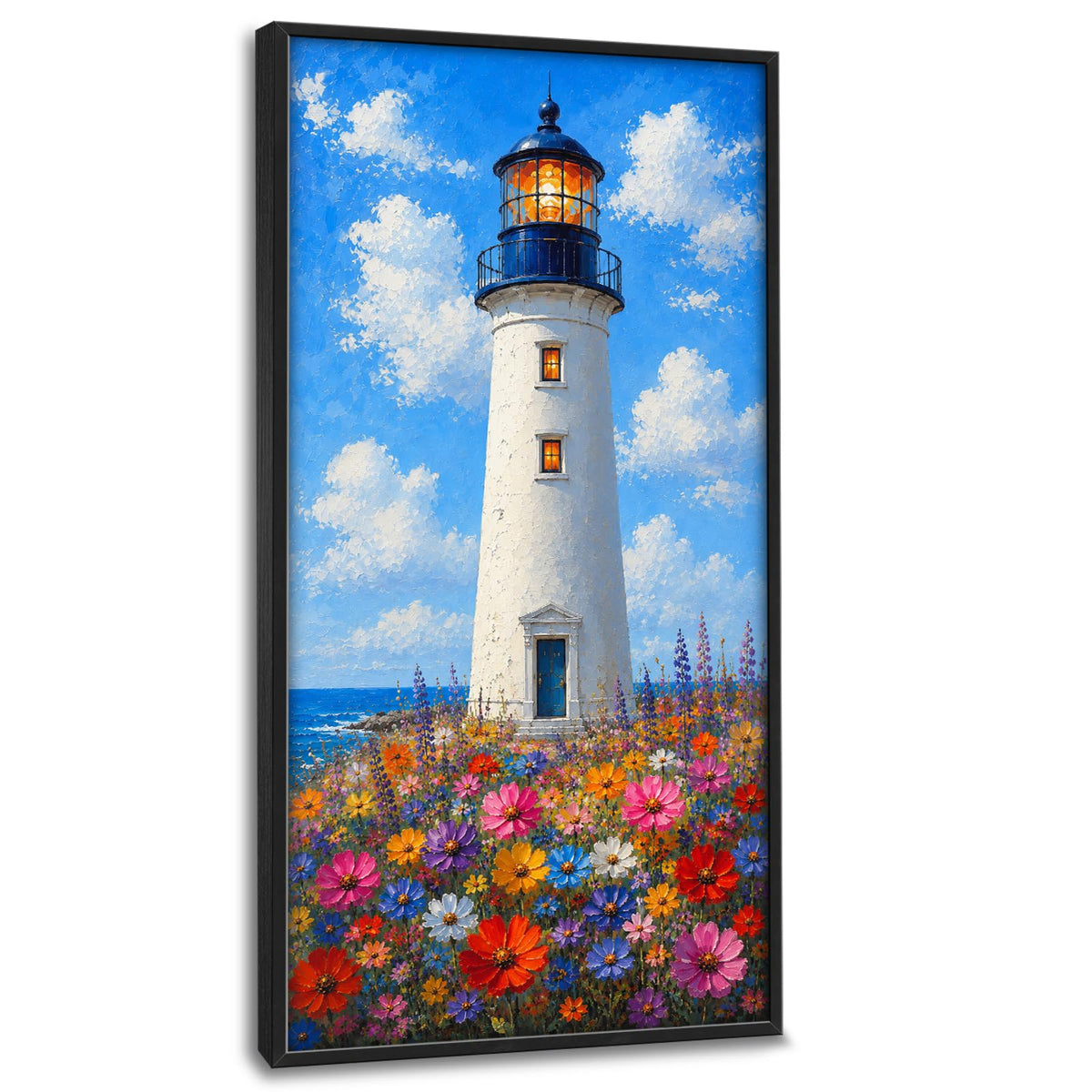 Lighthouse Large Vertical Wall Art Coastal Nautical Ocean Wall Decor Canvas Framed Pictures Painting Artwork For Living Room Bathroom Bedroom 30"X60" (Lighthouse Flower / 60"L x 30"W)