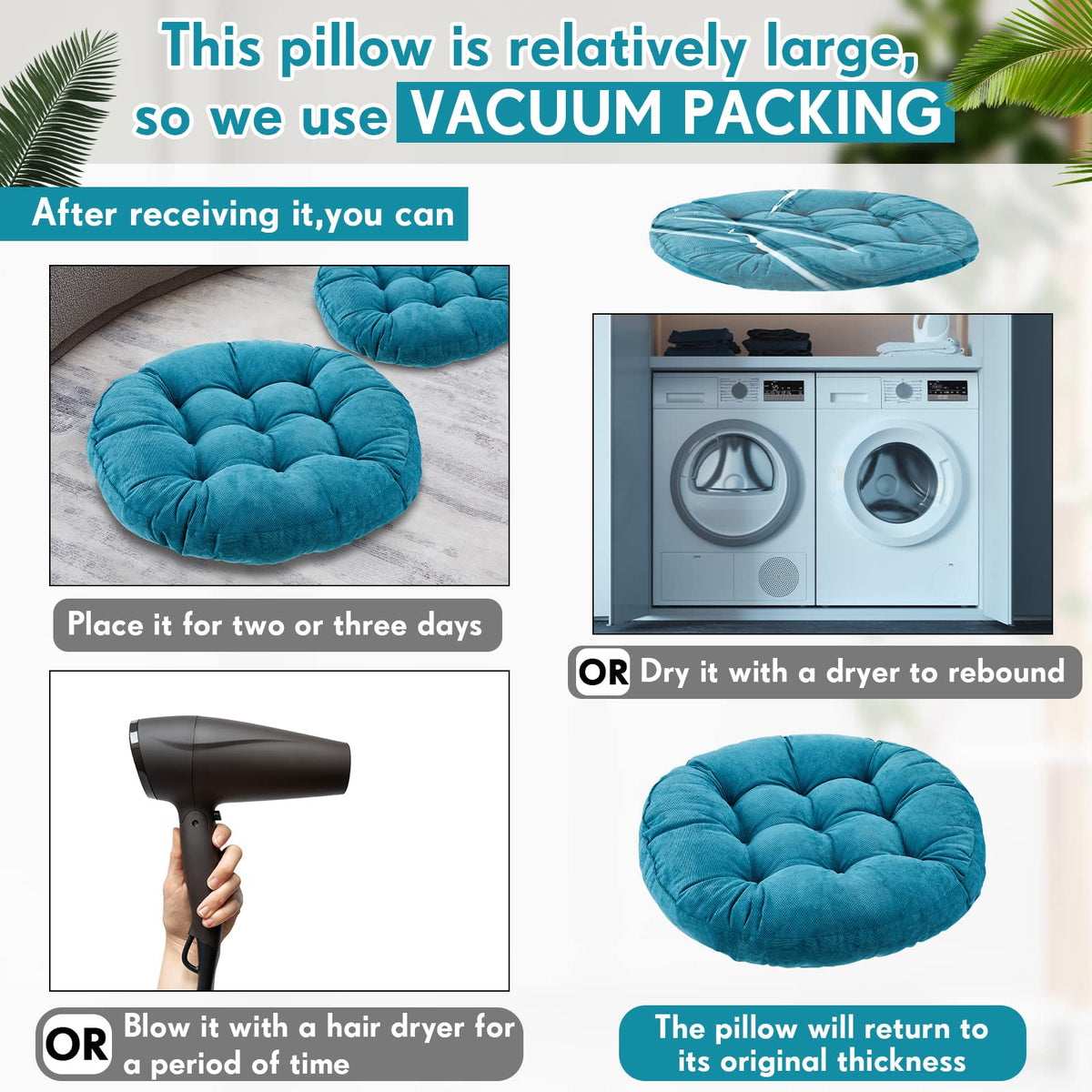4 Pcs Aquamarine Large Floor Pillow Cushion (Round 22 x 22 / Aquamarine)