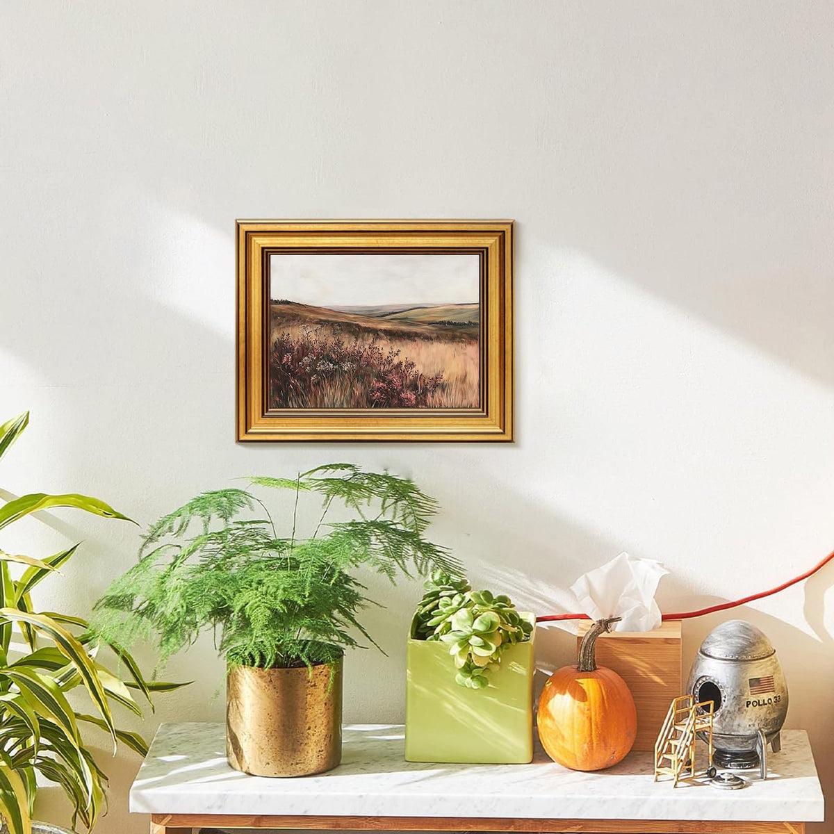 Gold Framed Canvas Wall Art (Maroon Wildflowers / 12"L x 16"W)