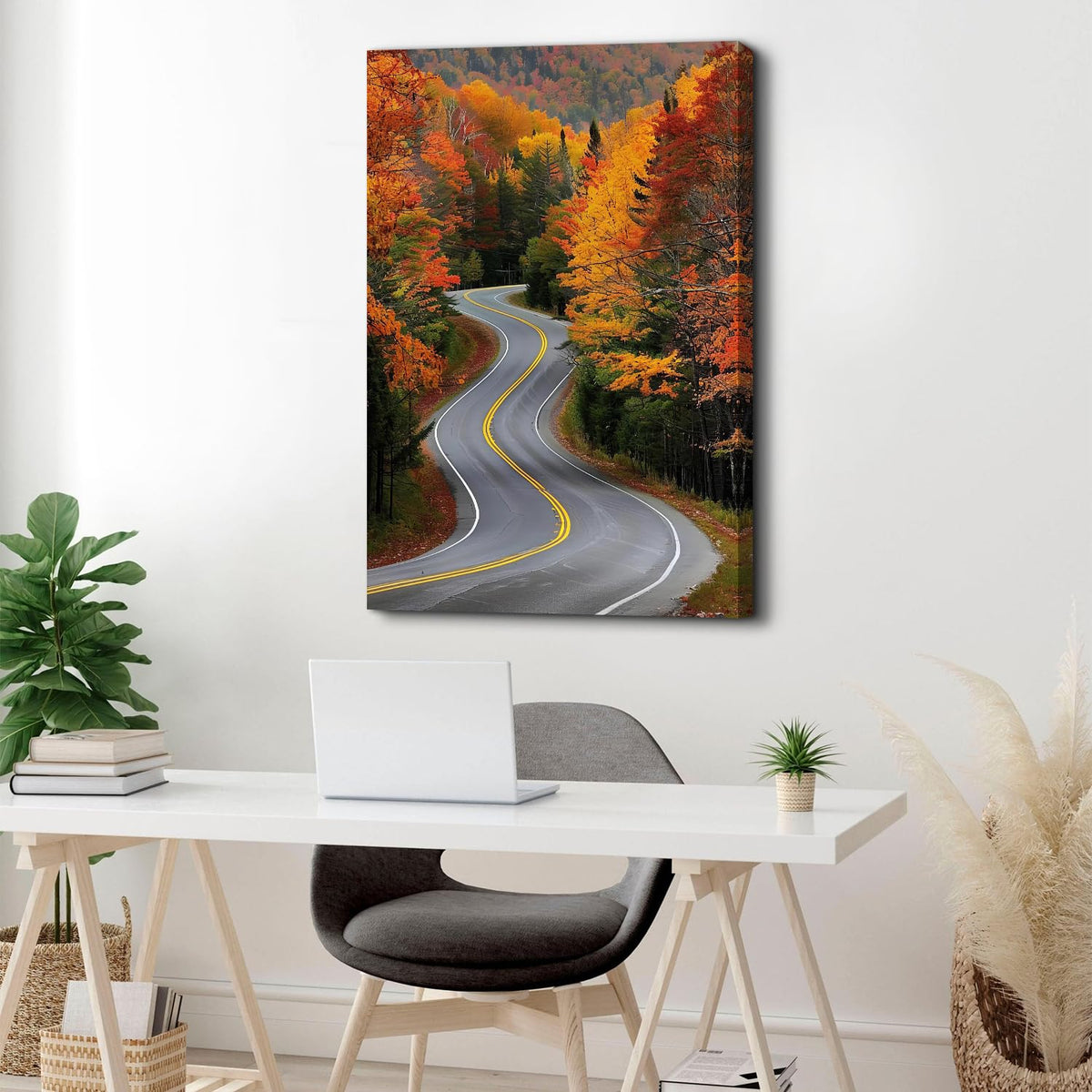 Mountain Wall Art Autumn Forest Picture Living Room Decor National Park Canvas Prints Poster Country Road Landscape Wall Decor Nature Woodland Painting Artwork for Bedroom Home Decorations 32x48" (48"L x 32"W / Fall Road)