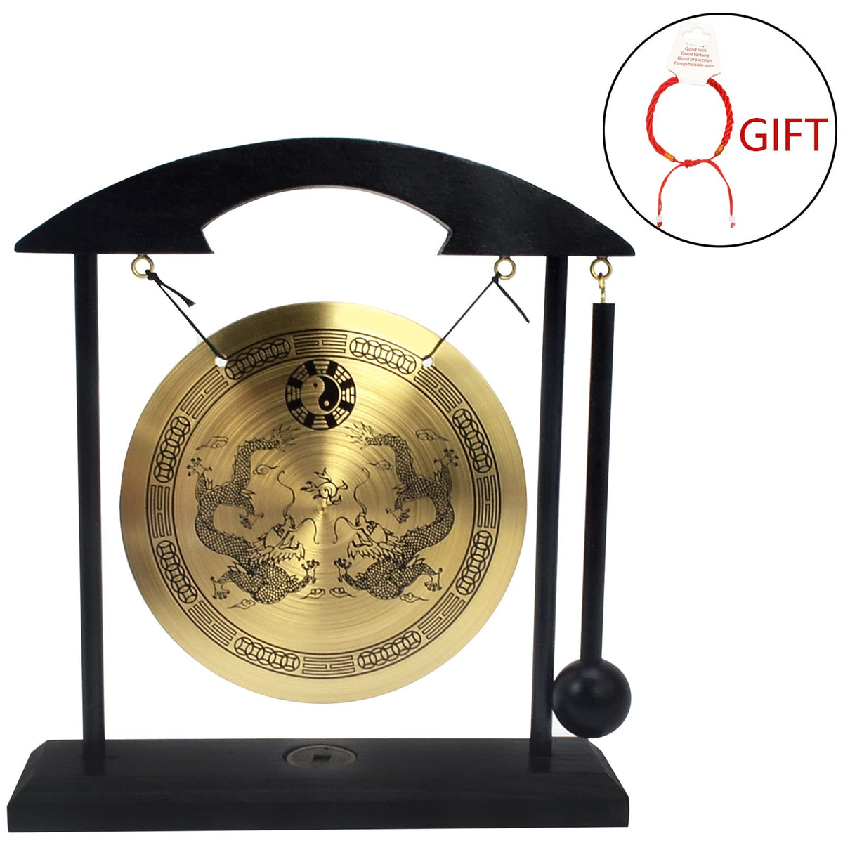 Zen Art Brass Feng Shui Desktop Gong for Home Office Desktop Decoration Meditation Practice W Fengshuisale Red String Bracelet H1302 (Black)
