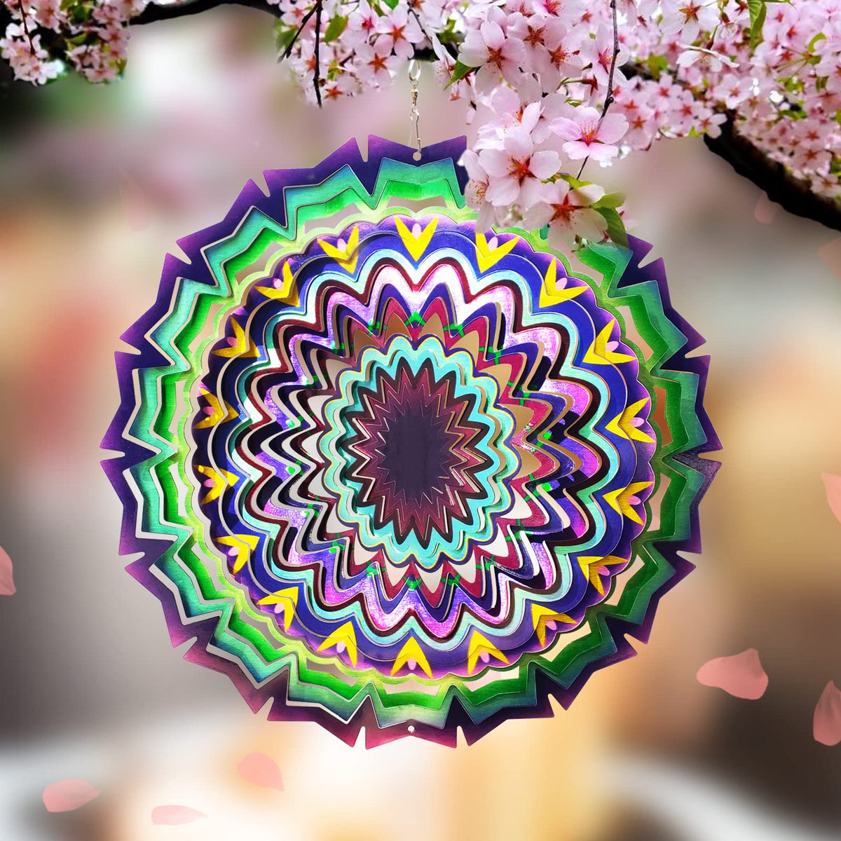 Wind Spinner Mandala Lucky Star Purple Color 12 inch 3D Stainless Steel Laser Cut Metal Art Geometric Pattern (12inch / Mdl09)