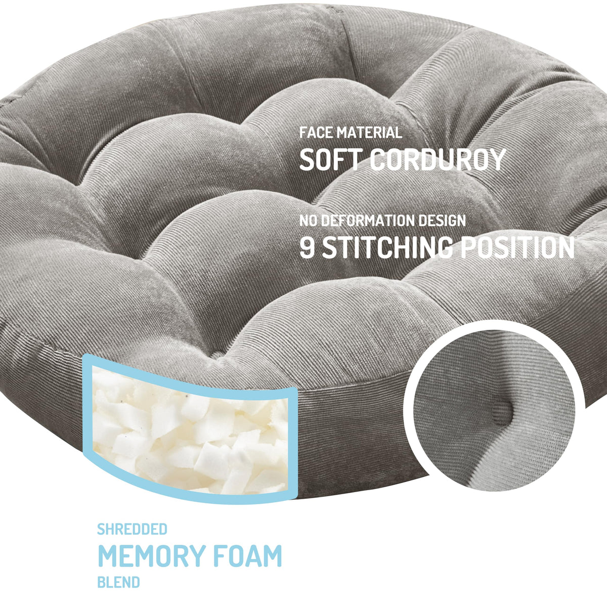 Meditation Cushions Set of 6 (6 Pack / Round | Grey | 6 Pack)
