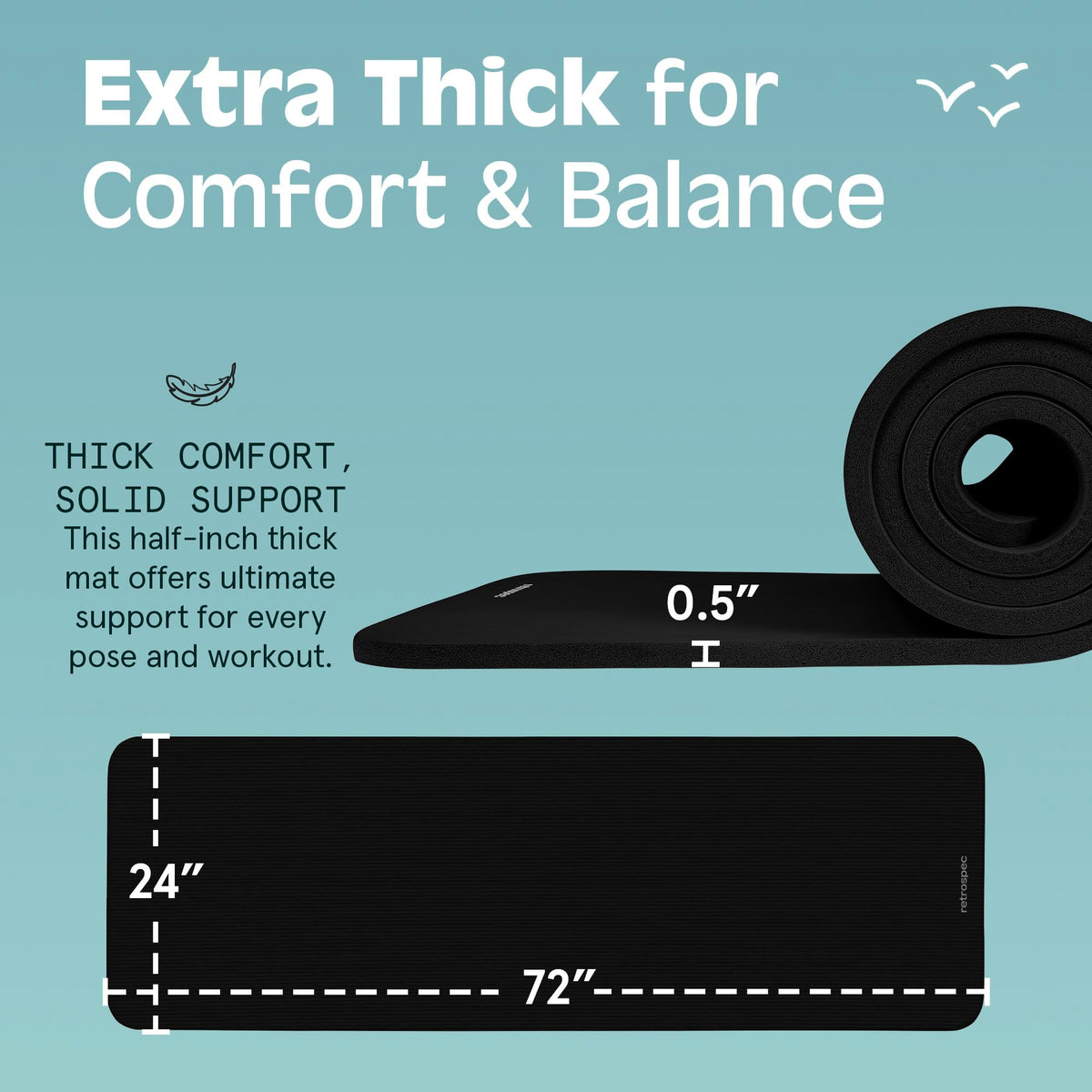 Solana 1 2" Thick Yoga Mat Non Slip Exercise Mat w (Black / 1/2 inch)