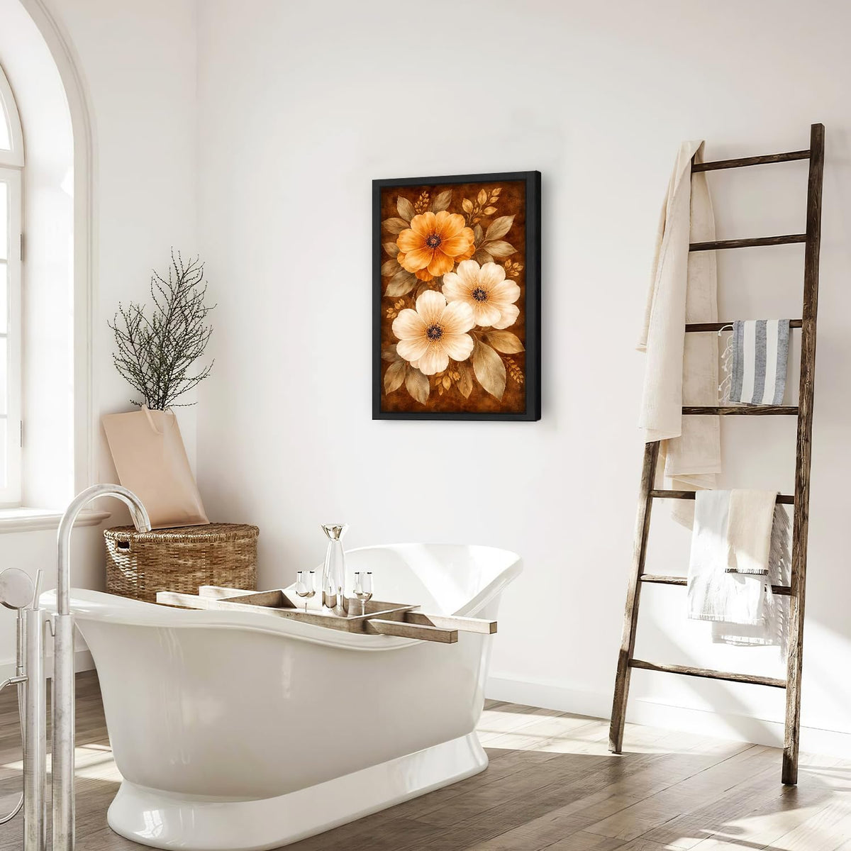 Boho Floral Wall Art Mid Century Modern Flower Canvas Wall Decor Bohemian Pictures Paintings Prints Artwork Framed Decorations For Bathroom Bedroom Living Room Office Gifts 16" x 24" (Flower / 24"L x 16"W)