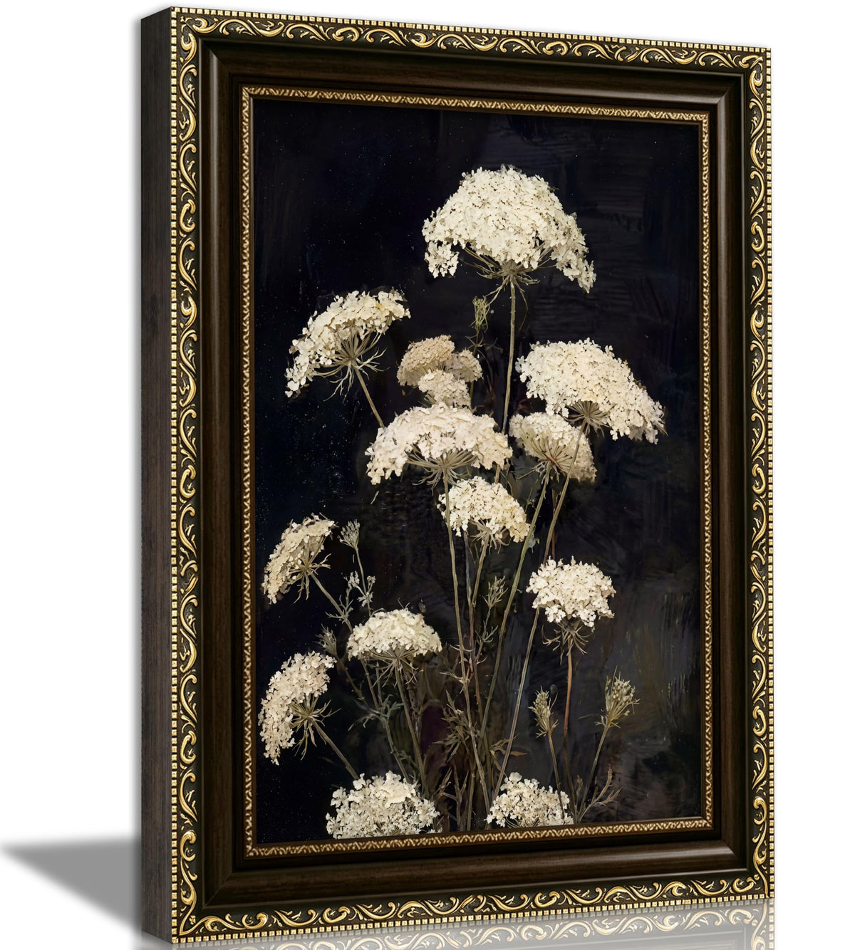 Vintage Queen Anne's Lace Framed Wall Art Moody Botanical Print Wall Decor (Radish Flower 2 / 24"L x 16"W)