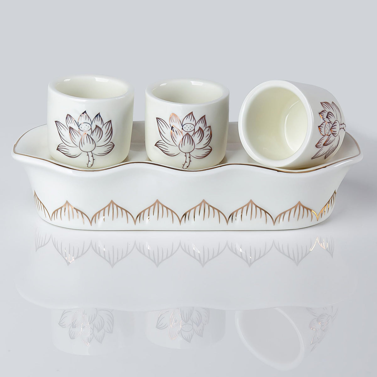 White Buddhist 3 Altar Cups Set (3 White Ceramic Cup Set - No Lid)