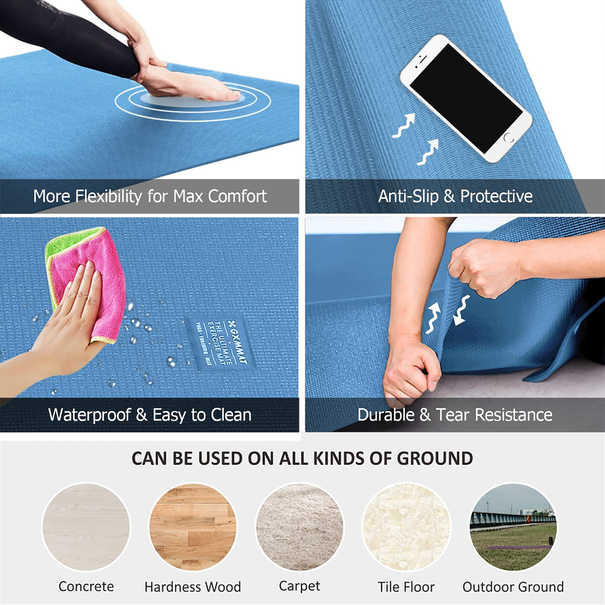 Large Yoga Mat 6'x4' (Blue Sky / 7*5 FT)