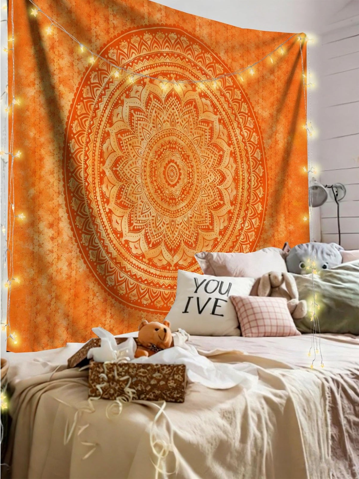 Popular Handicrafts Orange Mandala Tapestry Wall Hanging Psychedelic Aesthetic Indian Hippie Wall Decor Bohemian Wall Art Boho Home Decoration for Bedroom Living Room Dorm (Orange / 59"L x 39"W)