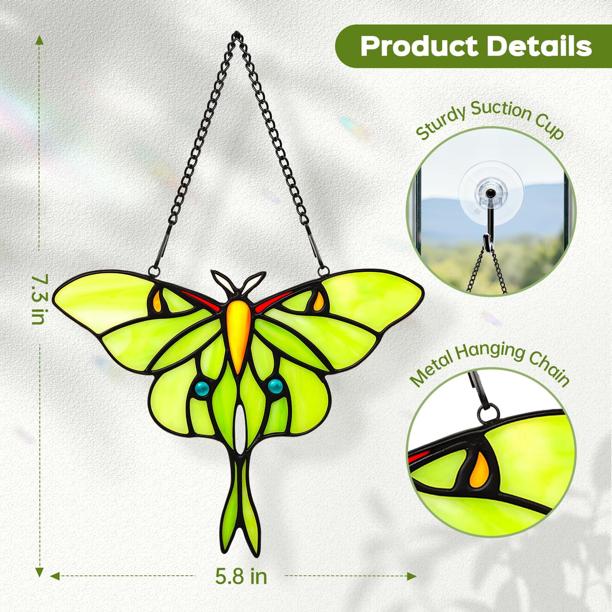 Stained Glass Window Hanging Luna Moth Suncatcher (Green-moth / Medium)