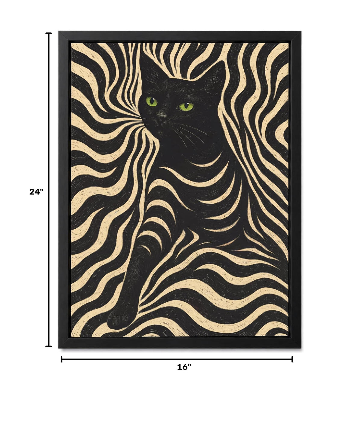 Framed Black Cat Wall Art Zebra Pattern Poster (Black And Cream / 16"L x 24"W)