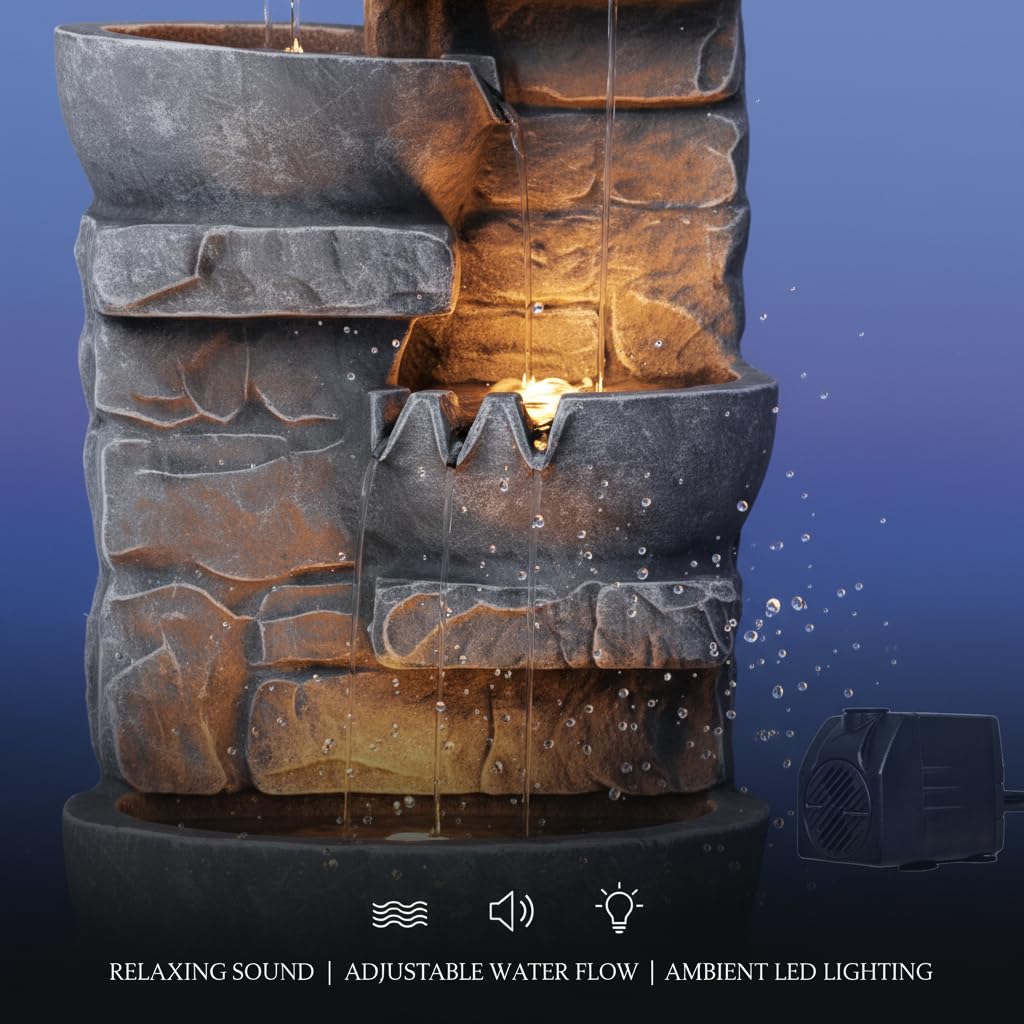 33" Outdoor Water Fountain with LED Lights (33")