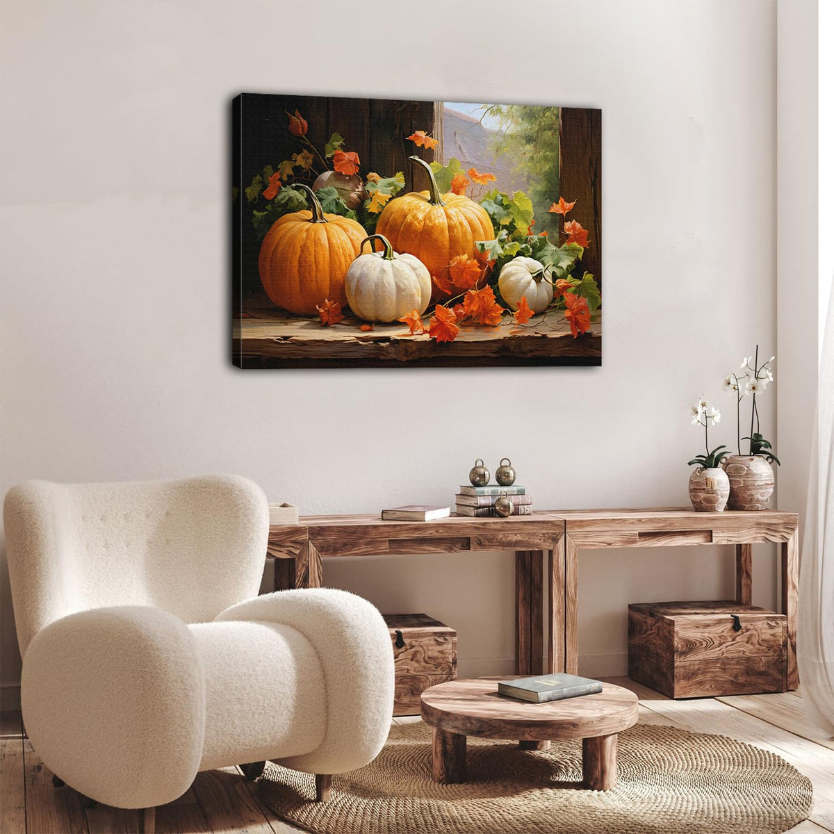 Pumpkin Canvas Wall Art Fall Pictures Maple Leaf Autumn Thanksgiving Wall Decor Rustic Halloween Themed Wall Framed Prints Modern Artwork for Living Room Kitchen Bedroom Dinner Home Decorations 24x36” (36"L x 24"W / pumpkin)
