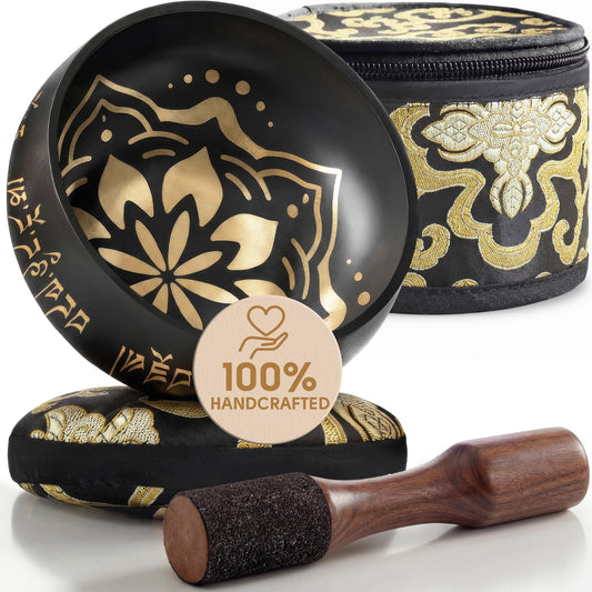 Tibetan Singing Bowl Set (Coal Black / With Case)