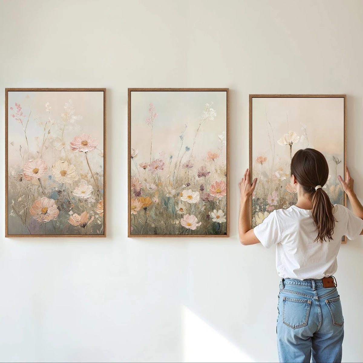 Dusty Pastel Floral Framed Canvas Wall Art Set (Dusty Pastel floral / 36"L x 24"W)