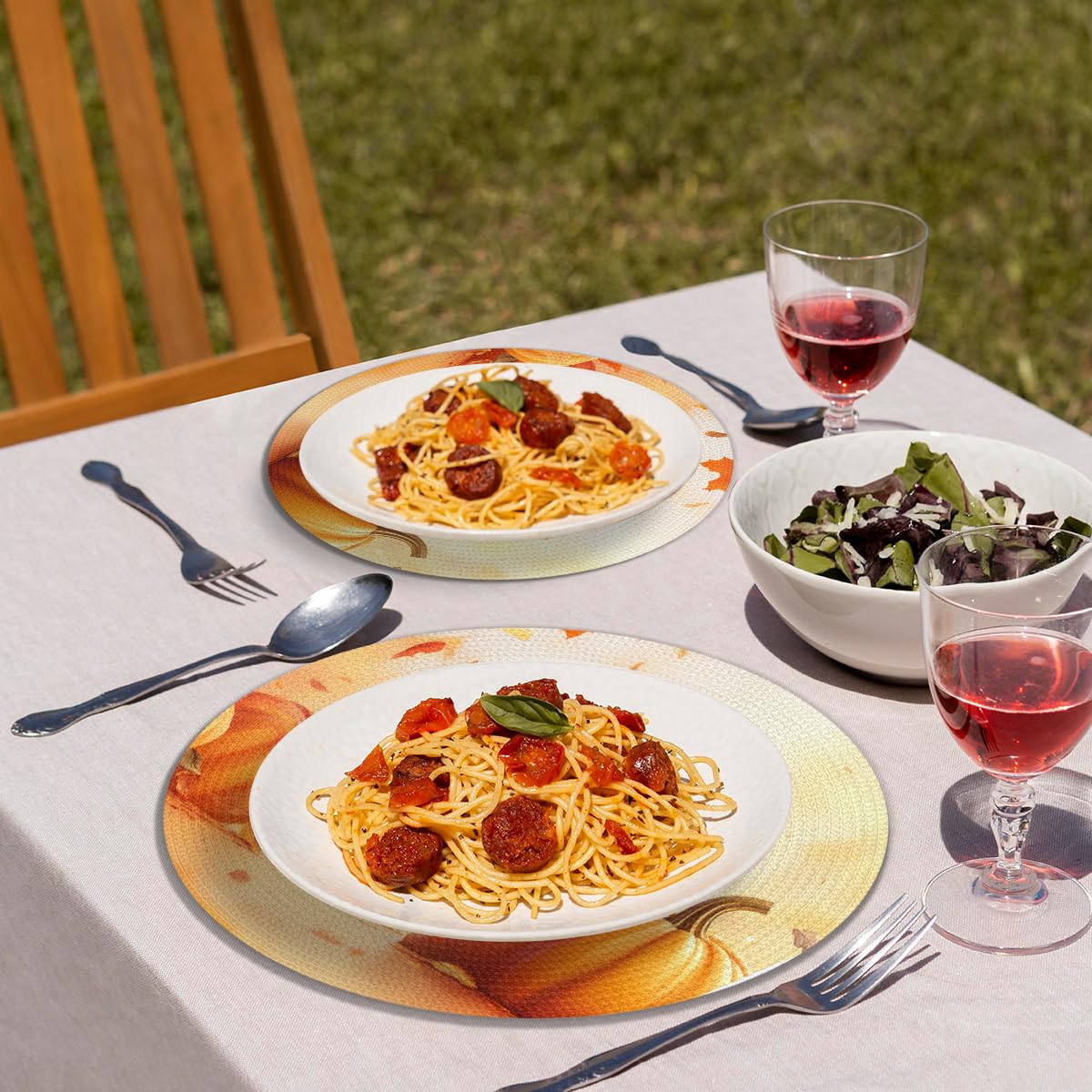 Thanksgiving Pumpkin Round Placemats Set of 6 Woven 15 Inch (B 003 / 6 pieces)