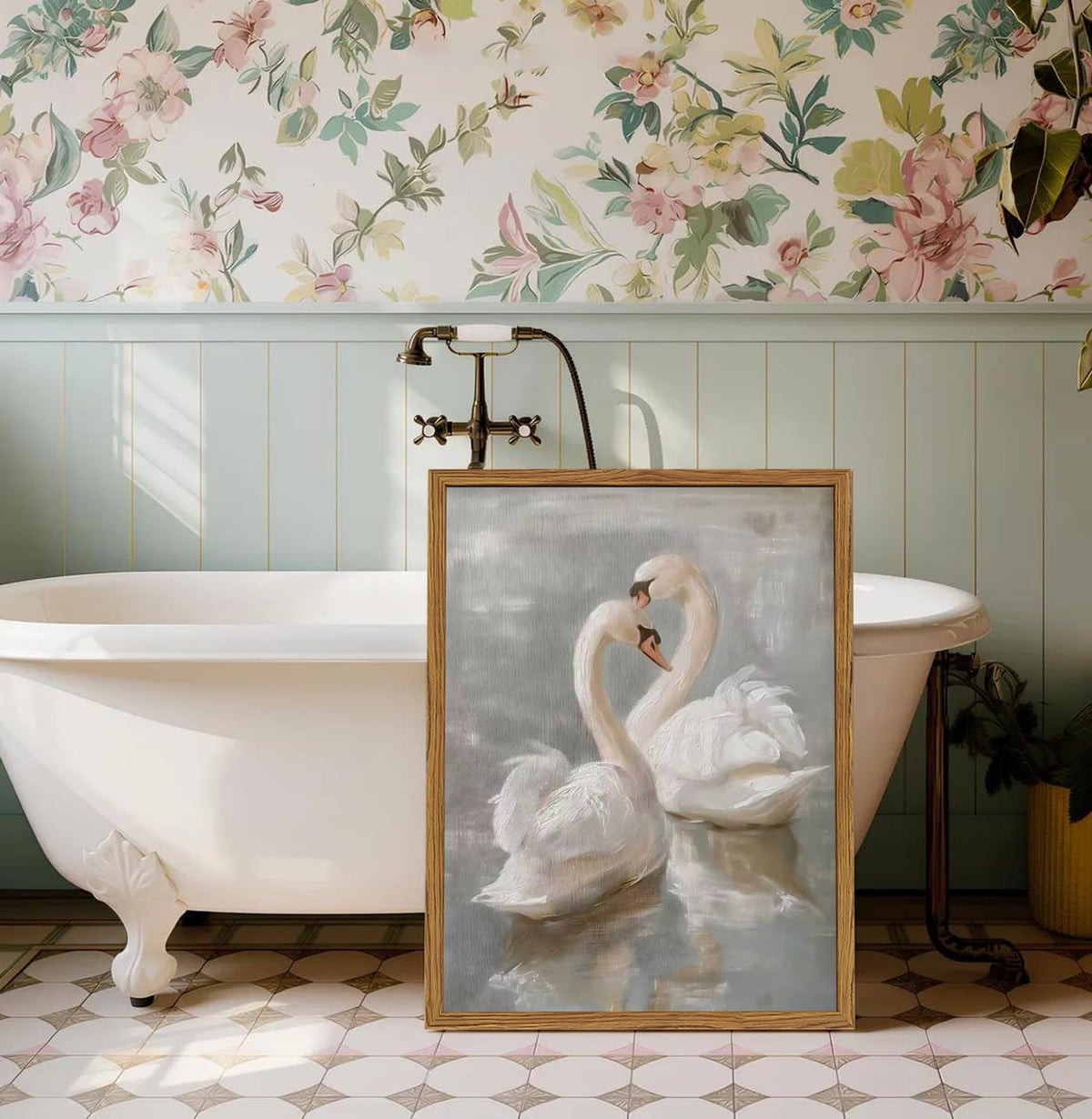Framed Vintage Swan Canvas Wall Art (Swan / 16"L x 12"W)