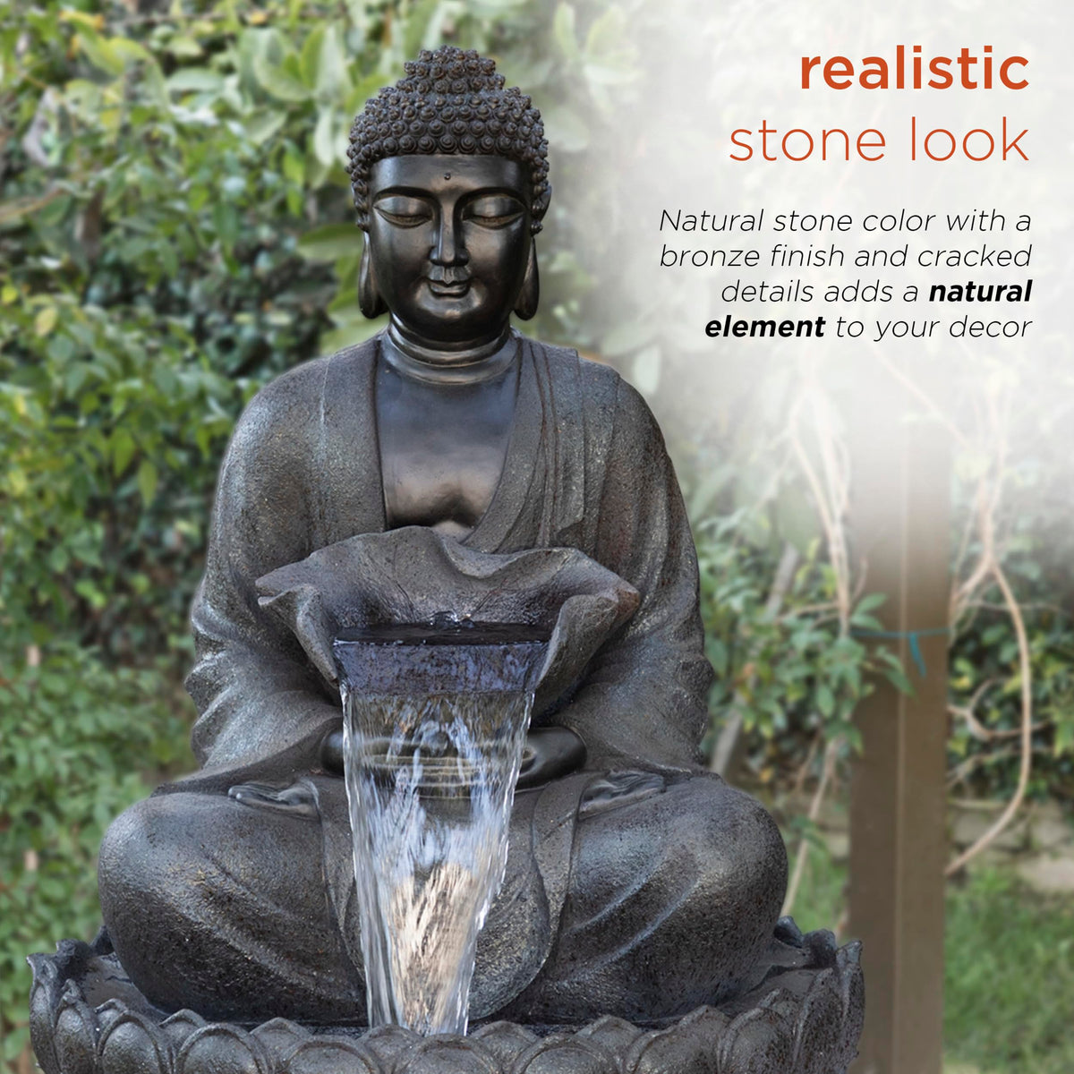 WIN1170 53" Outdoor Floor Calming Buddha Statue Waterfall Fountain (Gray)