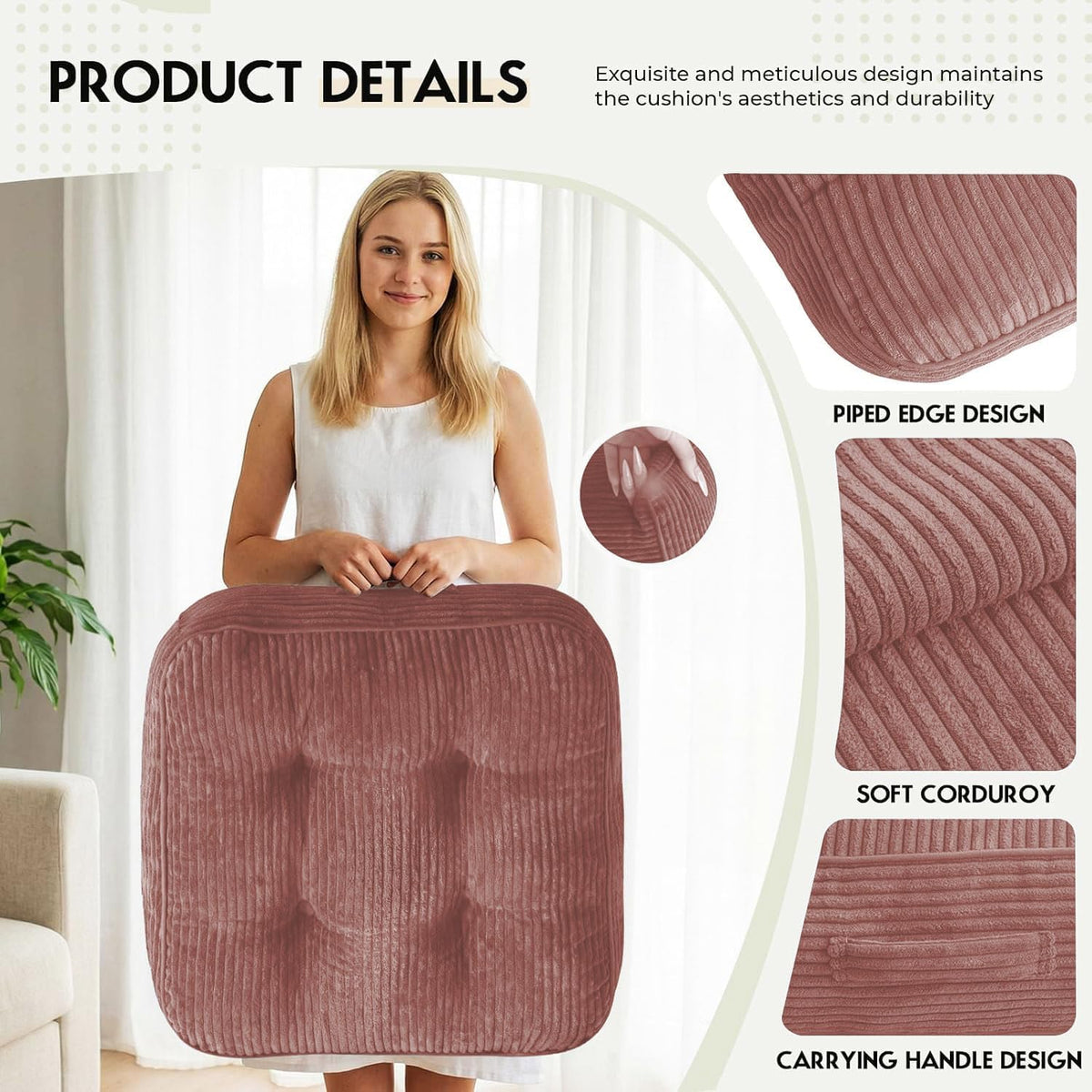 11" Thick Washable Floor Pillow for Adults (Pink)