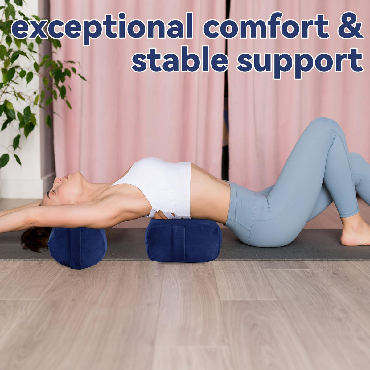 2 Pcs Yoga Bolster Pillow for Restorative Yoga (Dark Blue)