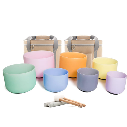 432hz Crystal Singing Bowl Set of 7pcs Quartz Bowl for Meditation (6-12 Inch 432hz Light Color 7pcs)