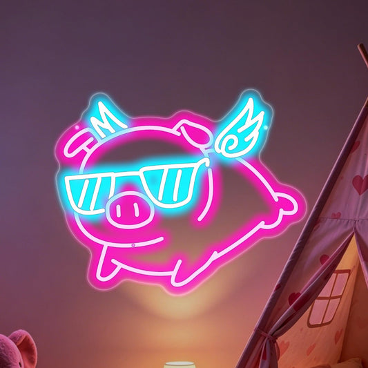 Pig Wings Flying Neon Sign Whimsical Animal LED Wall Decor Cafe (Pig Wings Flying)