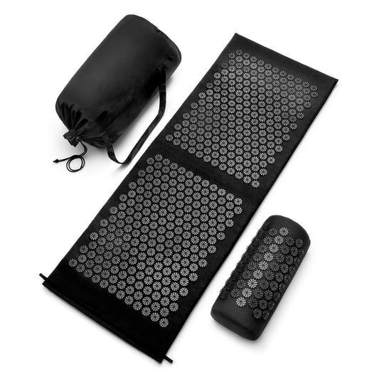 Sivan Acupressure Mat & Pillow Set for Back & Neck (Black/Black / XL)