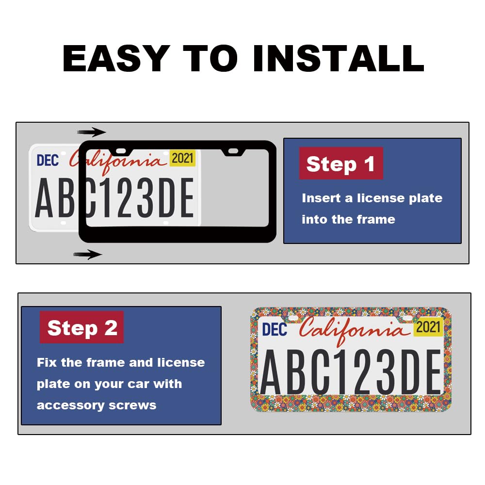 Colorful Smiling Floral License Plate Frame for Women 2Pc Car Tag (for Smiley Flower)