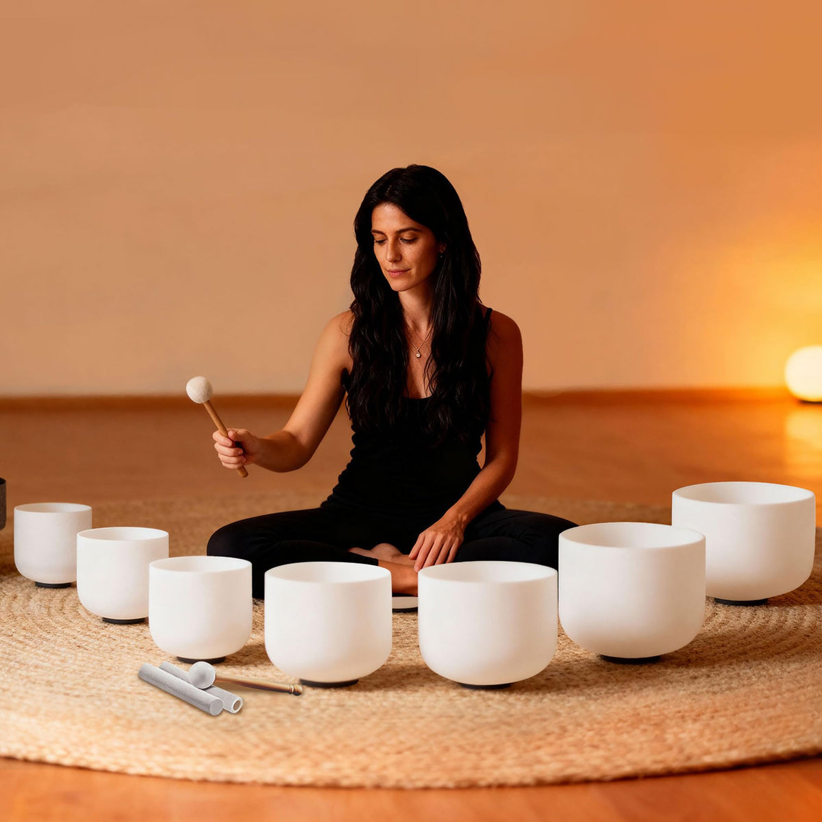 432Hz 7 12 Inch Crystal Singing Bowl Set of 7 (7-12 Inch 432Hz / White)