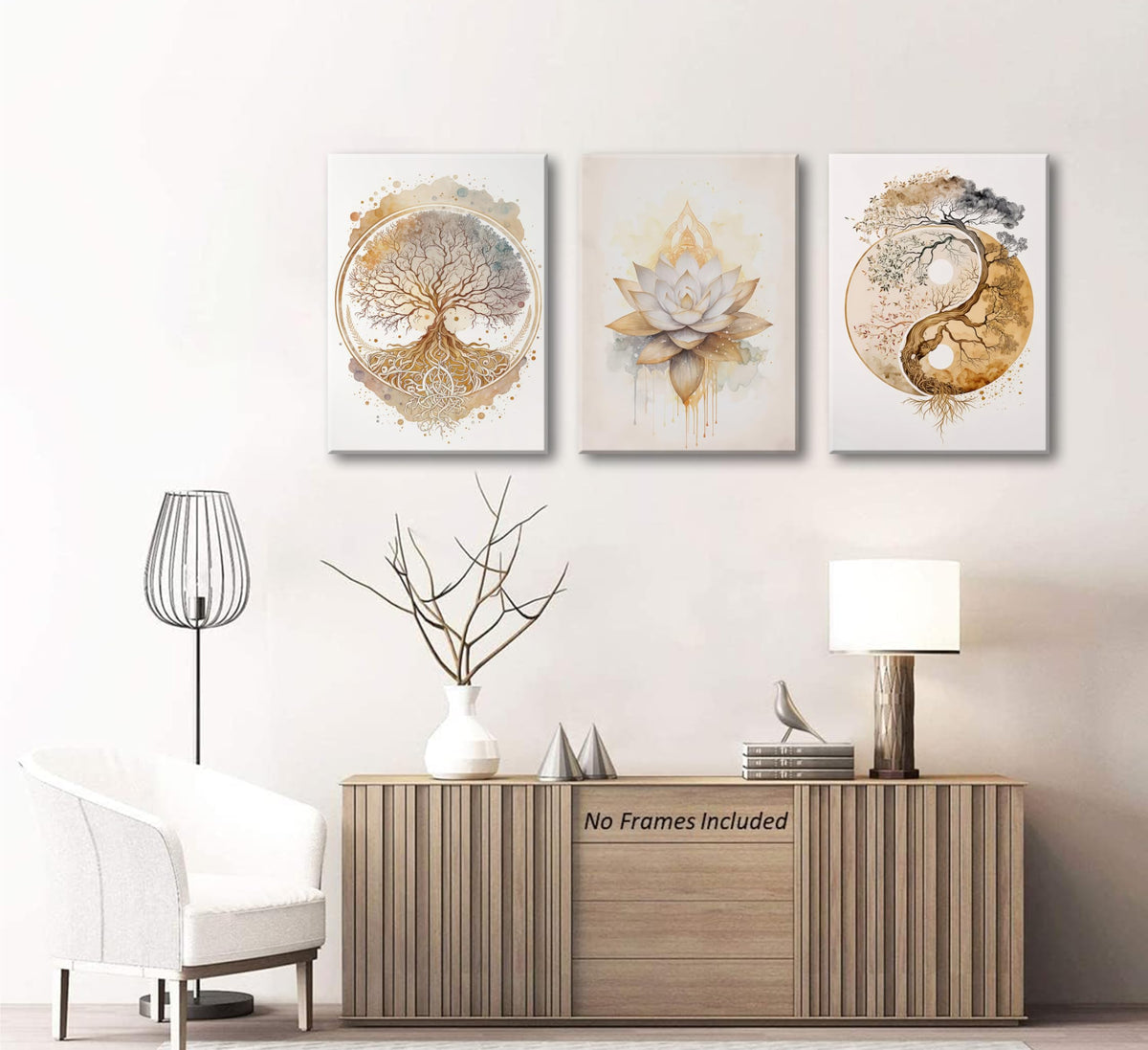 Tree of Life Canvas Wall Art Lotus Zen Painting Picture Wall Decor Abstract Yin Yang Fall Art Poster Print Artwork for Living Room Yoga Room Hotel Bedroom Home Decoration (Canvas Wrapping / 24"L x 16"W)